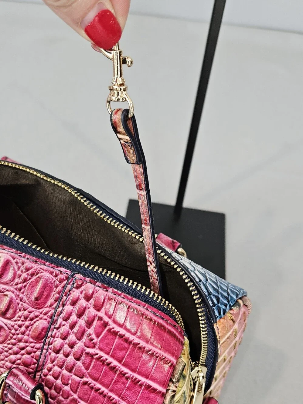 NWOT Rainbow Ombre Croc Embossed Large Satchel Handbag Multicolor Statement Bag